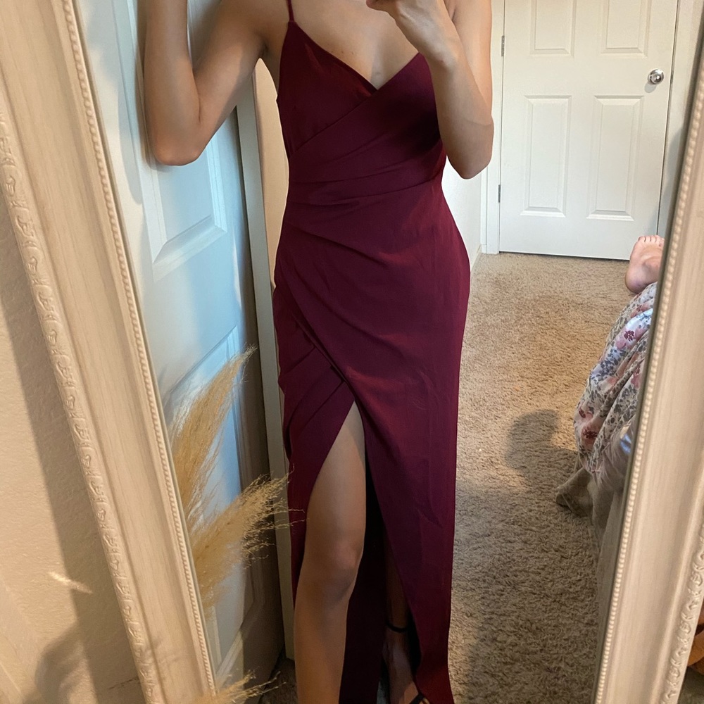 deep v dark red/maroon floor length lulus dress